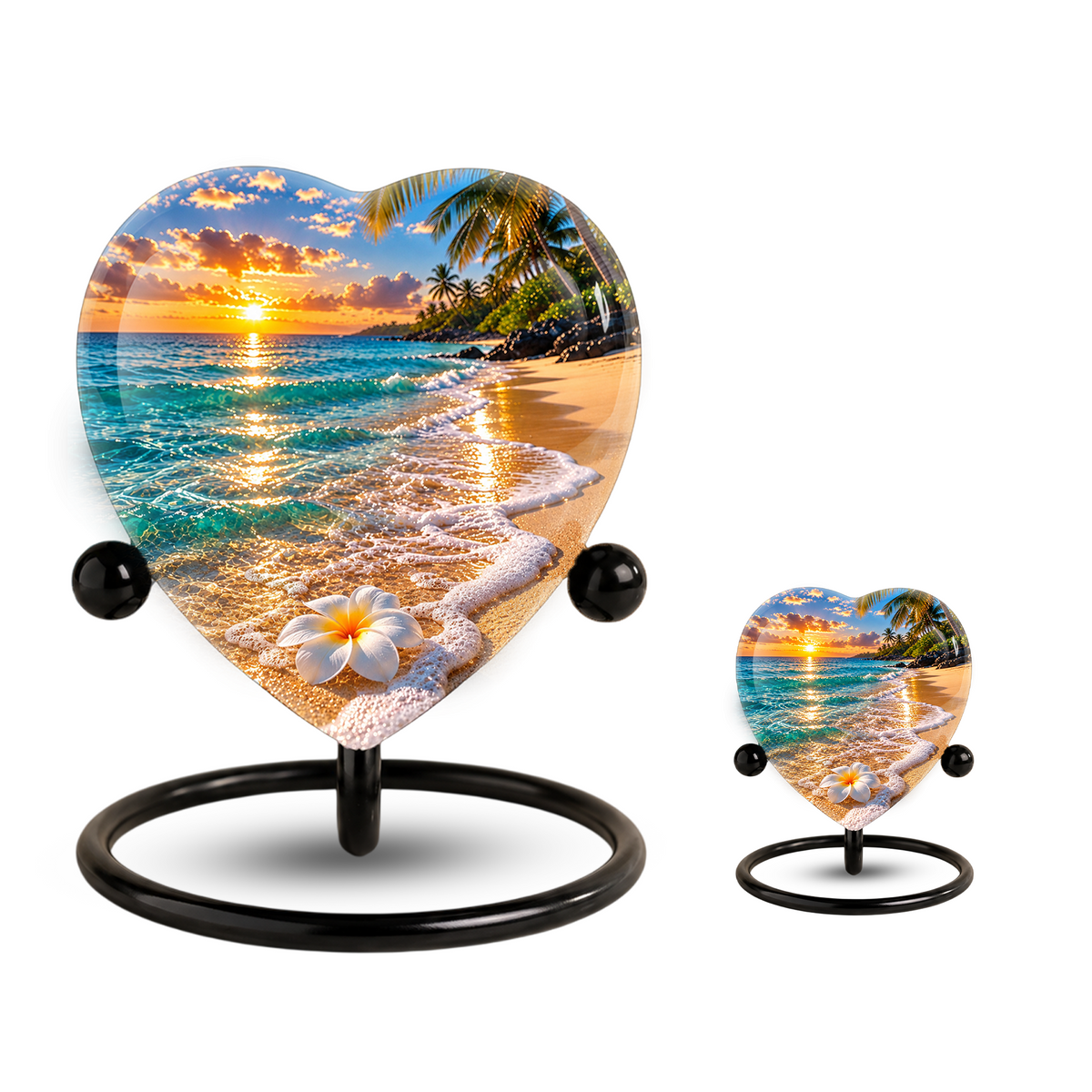Beach Sunset Cremation Urn for Ashes, Tropical Ocean Memorial Urn, Heart Shaped Beach Urn, Personalized Coastal Urn,