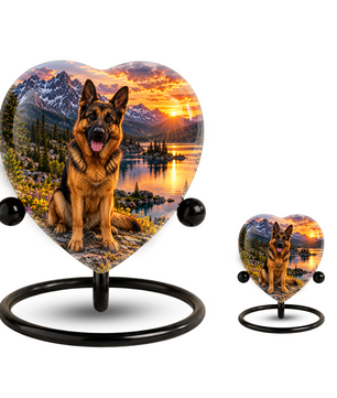 German Shepherd Heart Cremation Urn for Ashes, Personalized Adult Memorial Urn Heart Shaped Pet Memorial