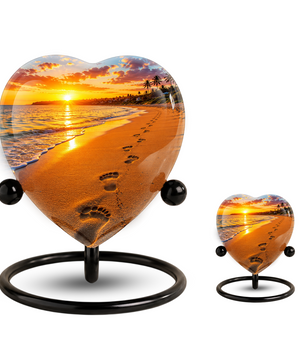 Beach Heart-Shaped Adult Cremation Urn – Beach Urn for Adult Ashes with Sunset Ocean