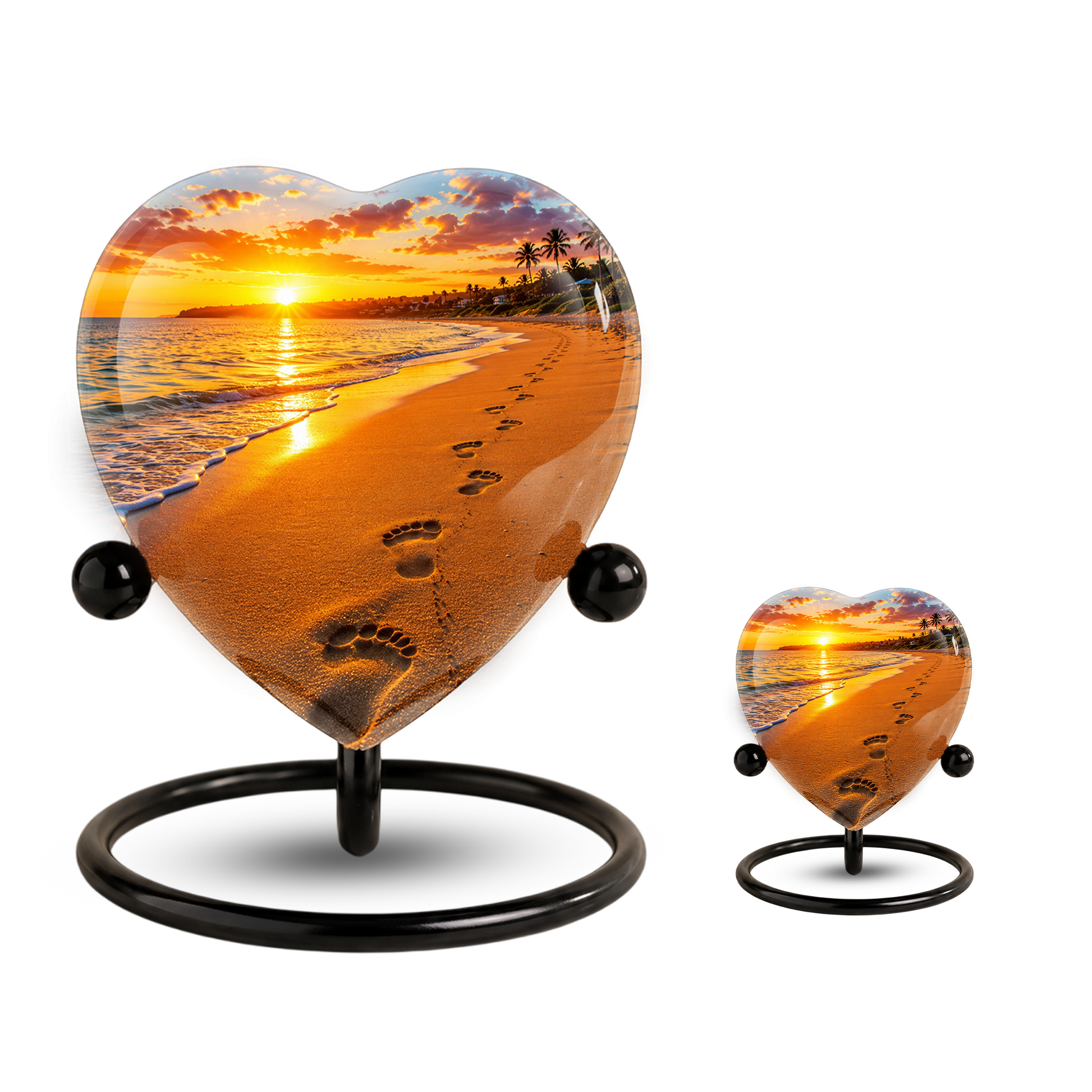 Beach Heart-Shaped Adult Cremation Urn – Beach Urn for Adult Ashes with Sunset Ocean