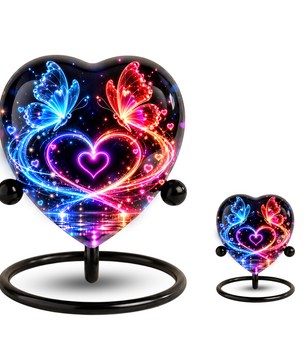 Butterfly Adult Urn for Ashes, Blue and Red Butterfly Heart Memorial Urn, Colorful Love and Light Cremation Urn