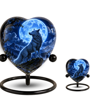 Wolf Adult Cremation Urn for Ashes – Moonlit Wolf Memorial Urn Personalized Wolf Cremation Urn