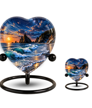 Ocean Wave Heart Cremation Urn for Ashes, Personalized Adult Memorial Urn, Beach Urn for Loved One
