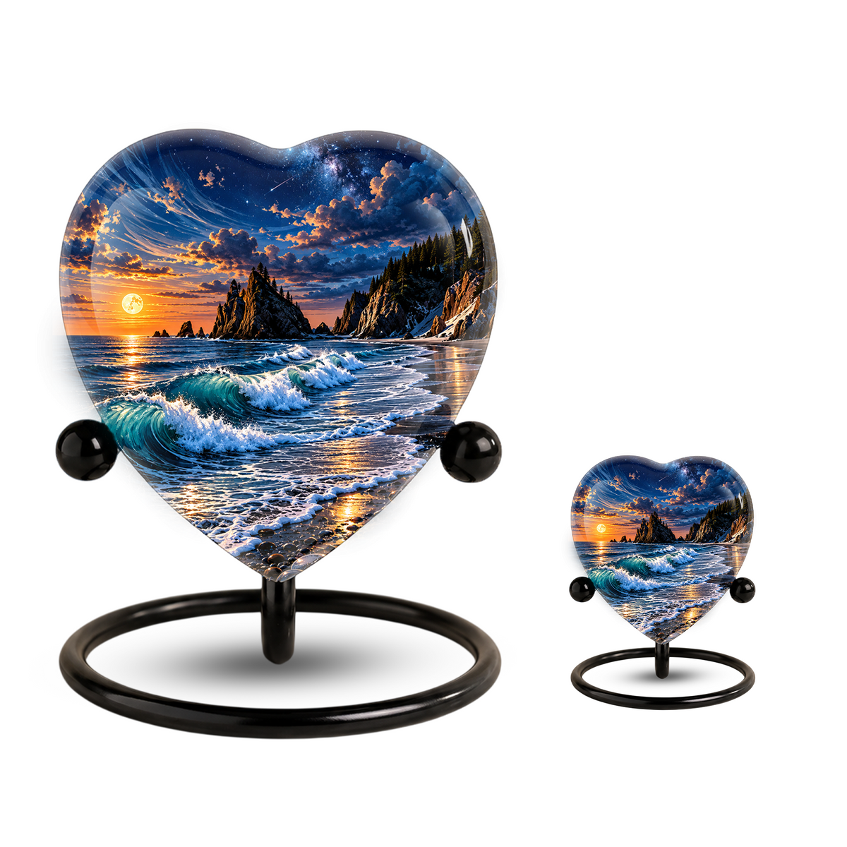 Ocean Wave Heart Cremation Urn for Ashes, Personalized Adult Memorial Urn, Beach Urn for Loved One