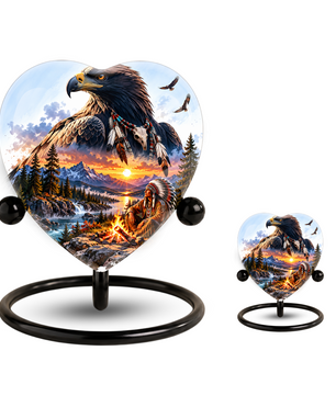 Eagle Adult Urn for Ashes, Native American Inspired Memorial Urn, Bald Eagle and Mountain Sunset Cremation Urn