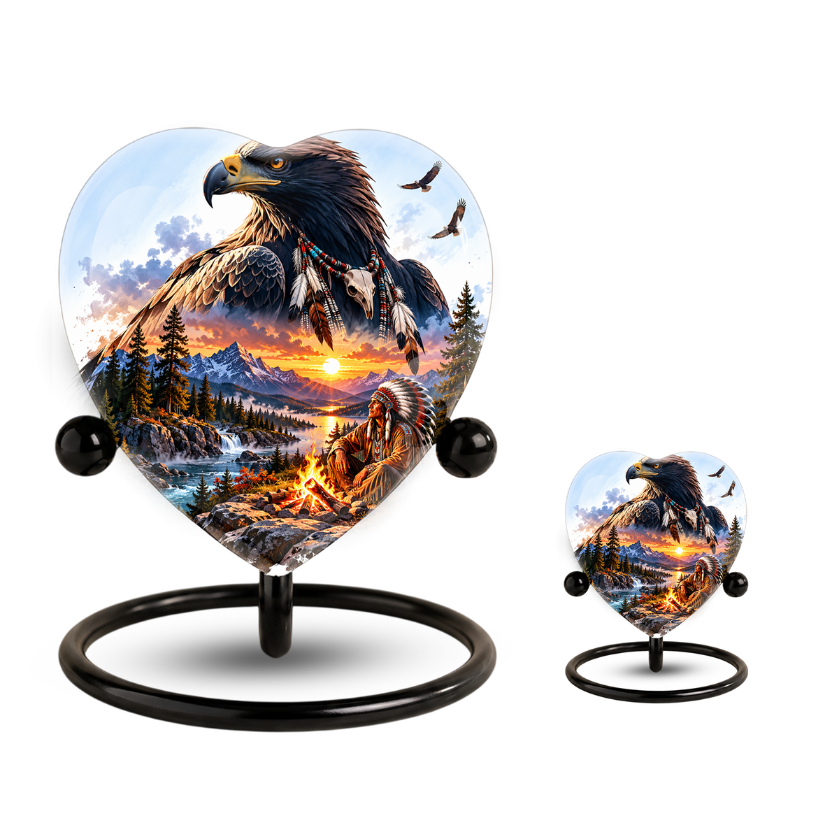 Eagle Adult Urn for Ashes, Native American Inspired Memorial Urn, Bald Eagle and Mountain Sunset Cremation Urn