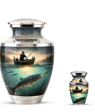 Fishing Cremation Urn for Dad, Personalized Fisherman Memorial Urn for Male Ashes
