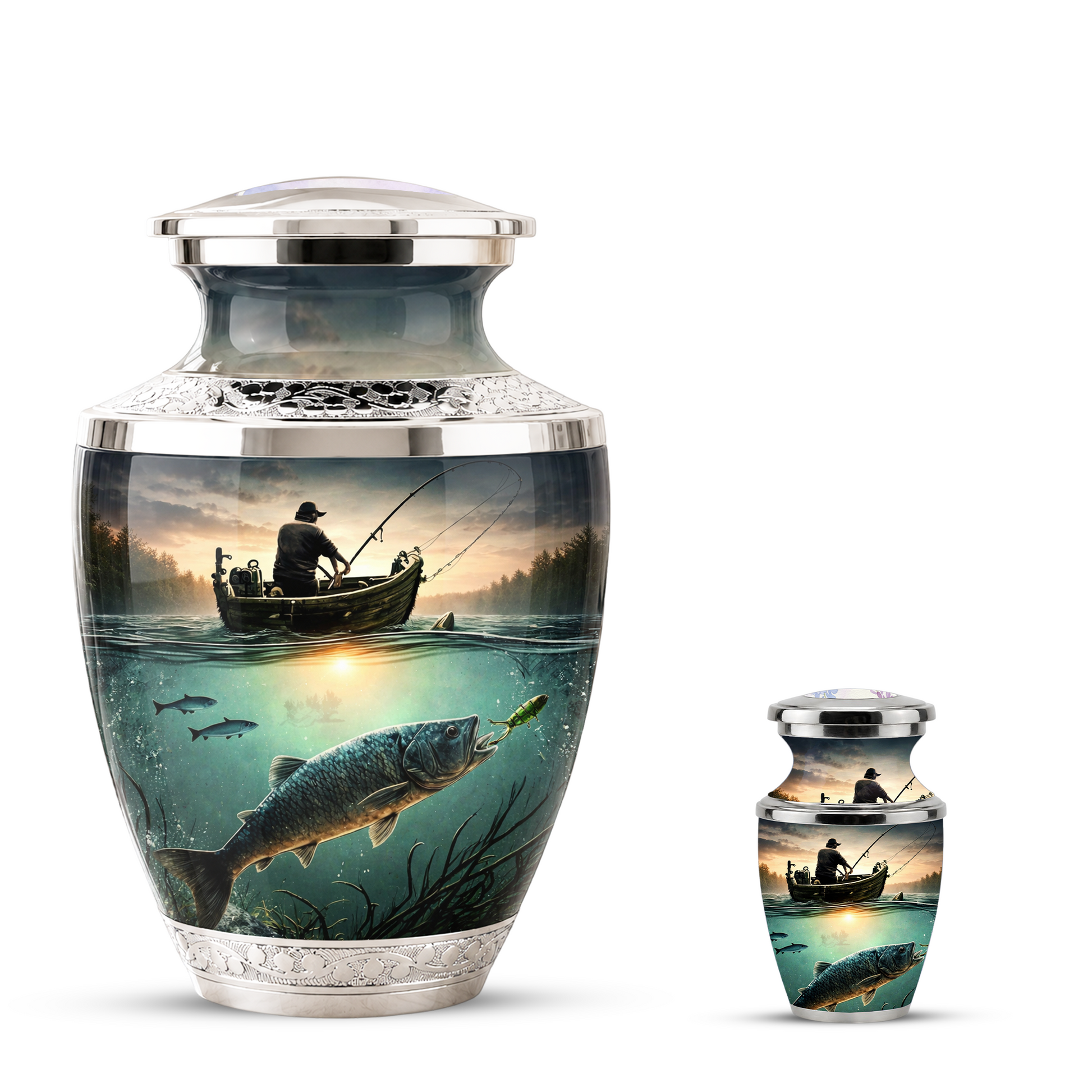 Fishing Cremation Urn for Dad, Personalized Fisherman Memorial Urn for Male Ashes