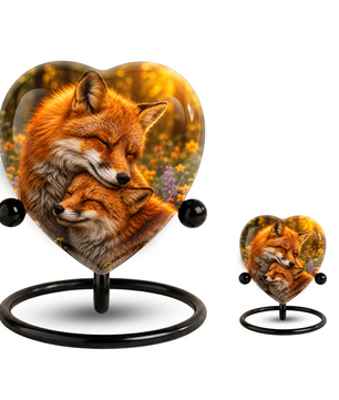 Fox Adult Urn for Ashes, Heart Shaped Adult Cremation Urn, Fox Memorial Urn for Adults