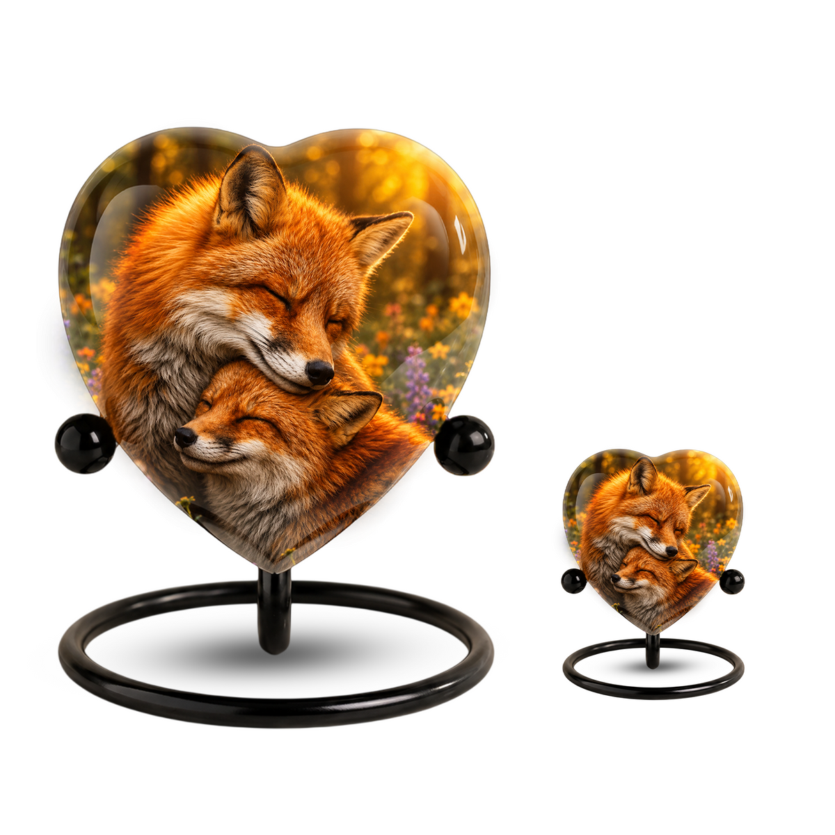 Fox Adult Urn for Ashes, Heart Shaped Adult Cremation Urn, Fox Memorial Urn for Adults
