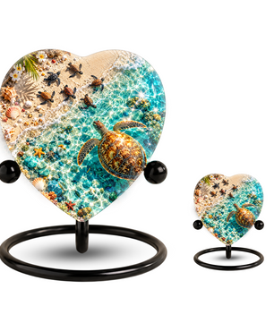 Sea Turtle Cremation Urn for Ashes, Turtle Beach Memorial Urn, Ocean Life Heart Urn
