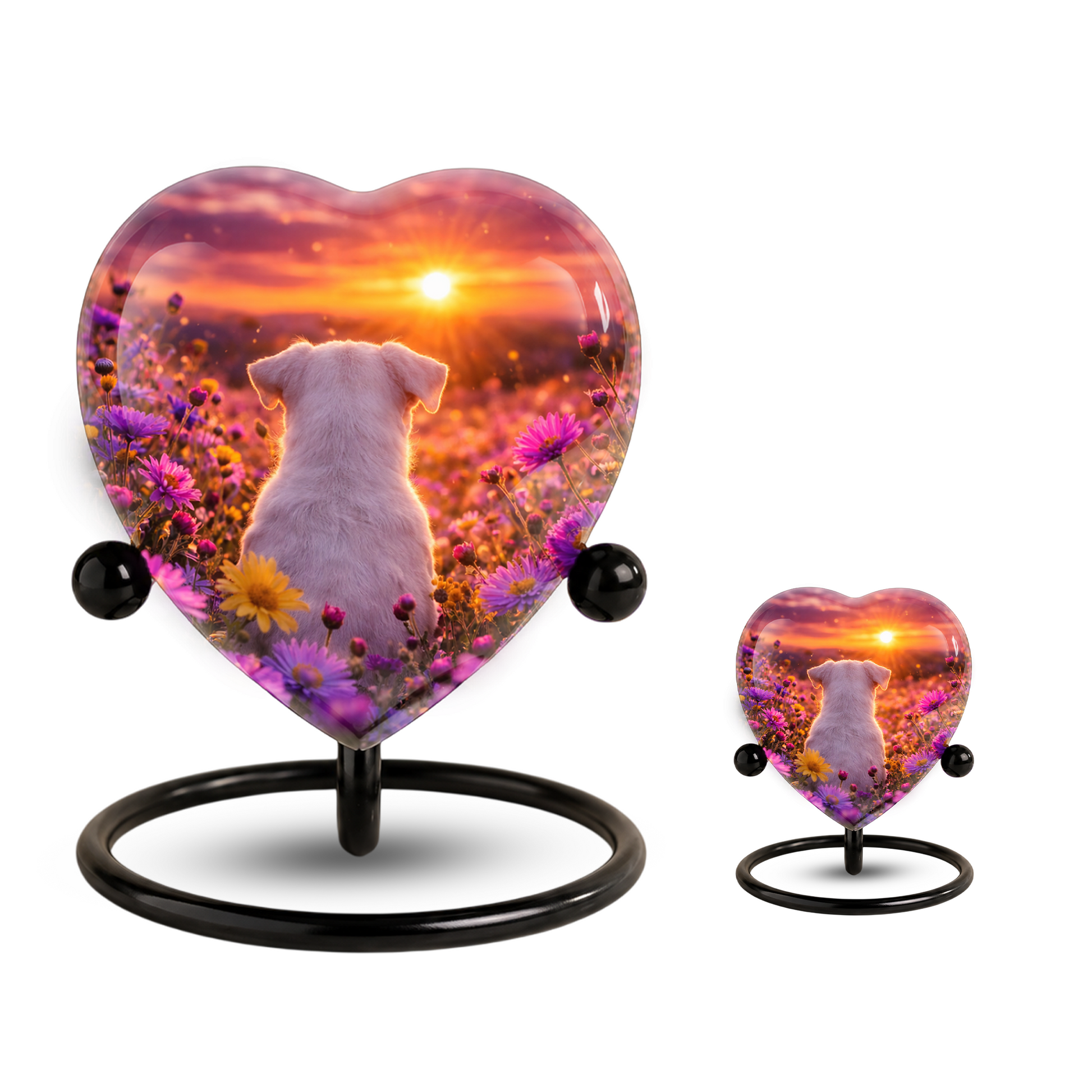 Sunset Rainbow Bridge Dog Adult Urn for Human Ashes – Heart-Shaped Memorial Adult Cremation Urn