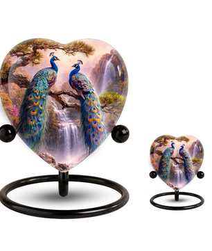 Heart-Shaped Memorial Urn, Peacock Urns for Adult Ashes, Peacock Adult Cremation Urn