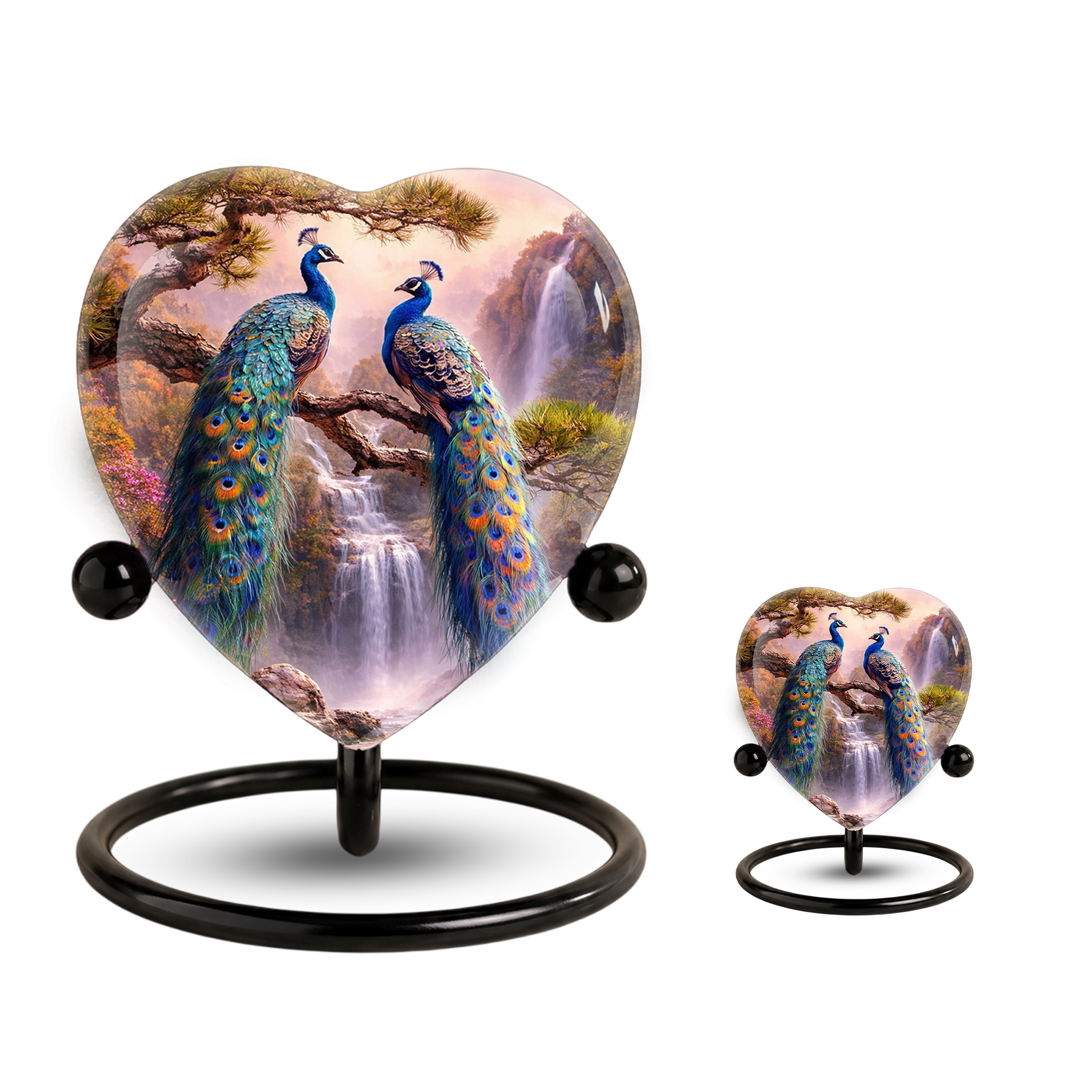 Heart-Shaped Memorial Urn, Peacock Urns for Adult Ashes, Peacock Adult Cremation Urn