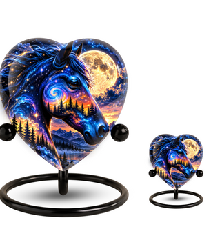 Galaxy Horse Heart Cremation Urn for Ashes, Personalized Adult Memorial Urn Heart Shaped Horse Urn, Nature Memorial