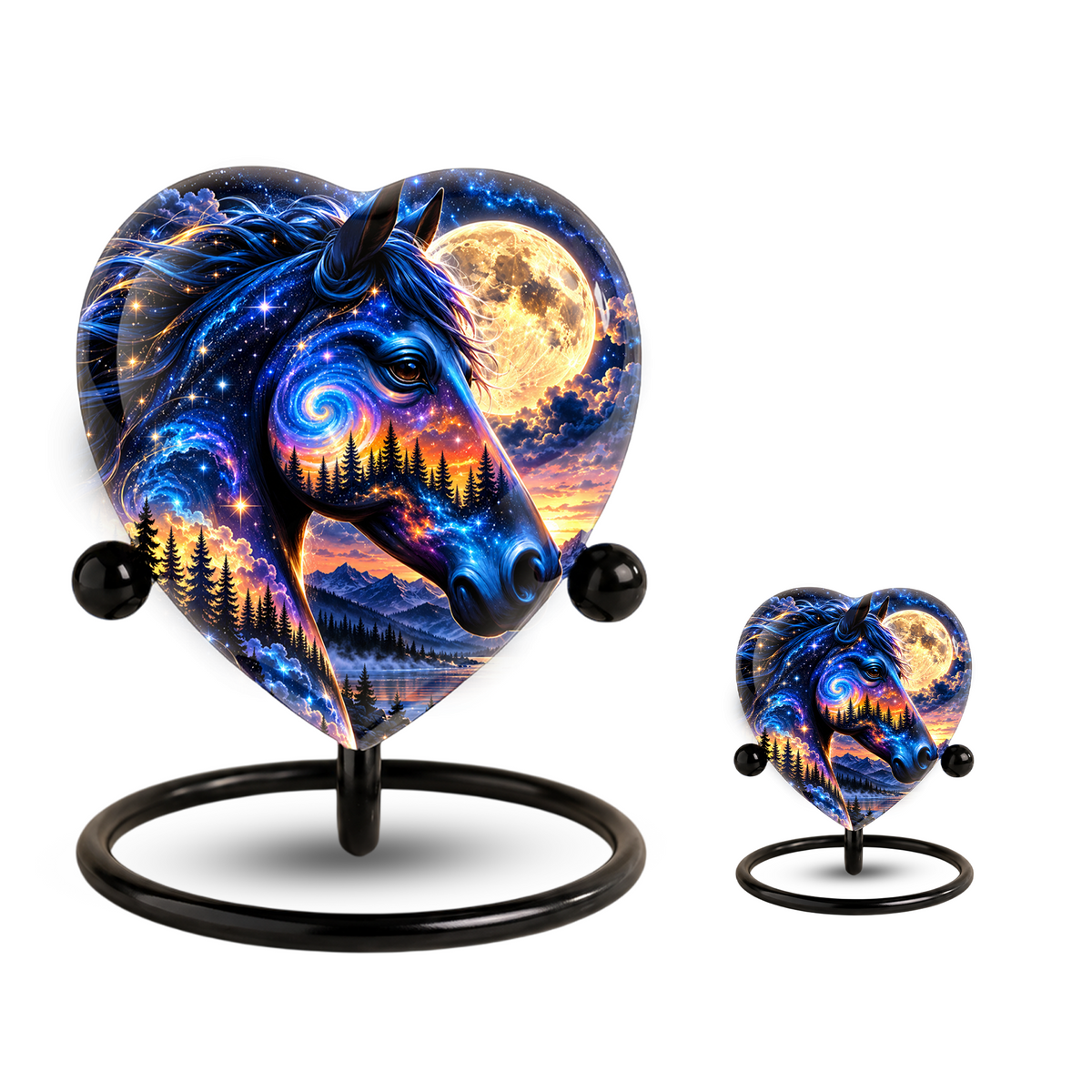 Galaxy Horse Heart Cremation Urn for Ashes, Personalized Adult Memorial Urn Heart Shaped Horse Urn, Nature Memorial