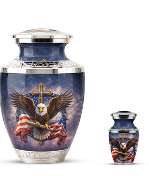 Eagle American Flag Cremation Urn for Dad, Patriotic Memorial Urn for Father, Military Keepsake