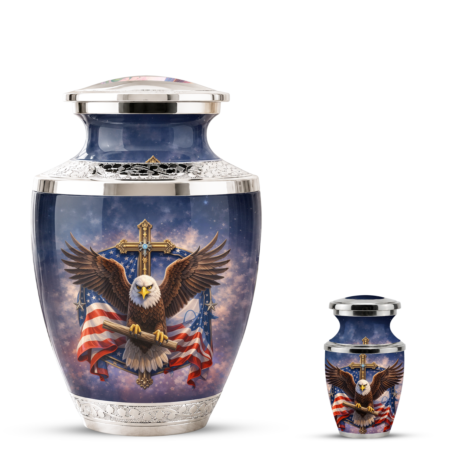 Eagle American Flag Cremation Urn for Dad, Patriotic Memorial Urn for Father, Military Keepsake