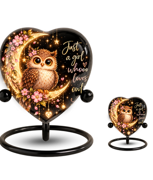 Owl Adult Cremation Urn for Ashes, Personalized Owl Memorial Urn, Heart Shaped Adult Urn, Owl Lover Cremation Urn, Floral Animal Urn