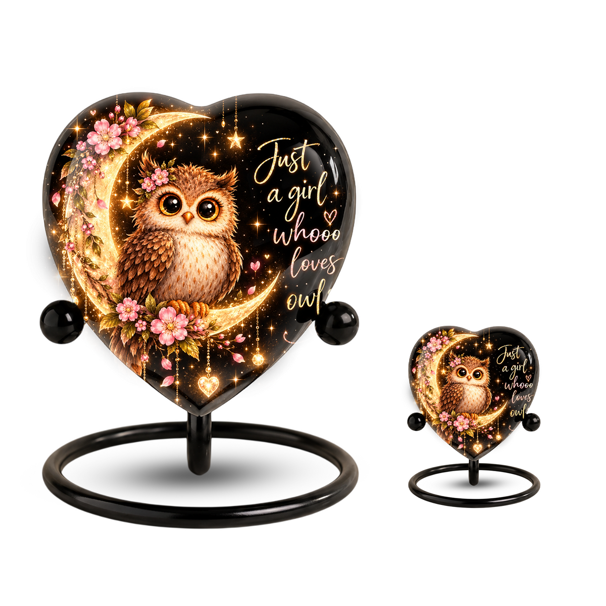 Owl Adult Cremation Urn for Ashes, Personalized Owl Memorial Urn, Heart Shaped Adult Urn, Owl Lover Cremation Urn, Floral Animal Urn