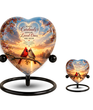 Cardinal Urn for Ashes, Heart Shaped Adult Cremation Urn, Personalized Cardinal Memorial Urn