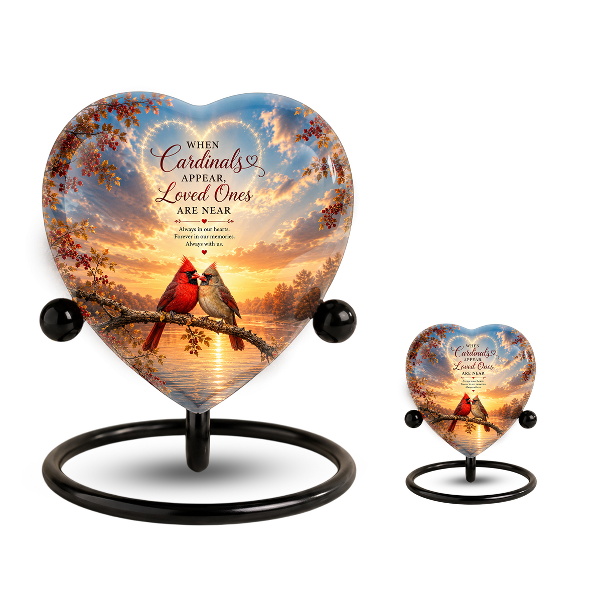 Cardinal Urn for Ashes, Heart Shaped Adult Cremation Urn, Personalized Cardinal Memorial Urn