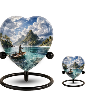 Gone Fishing Heart Shaped Urn for Ashes – Fishing Memorial Urn for Dad, Father & Loved One