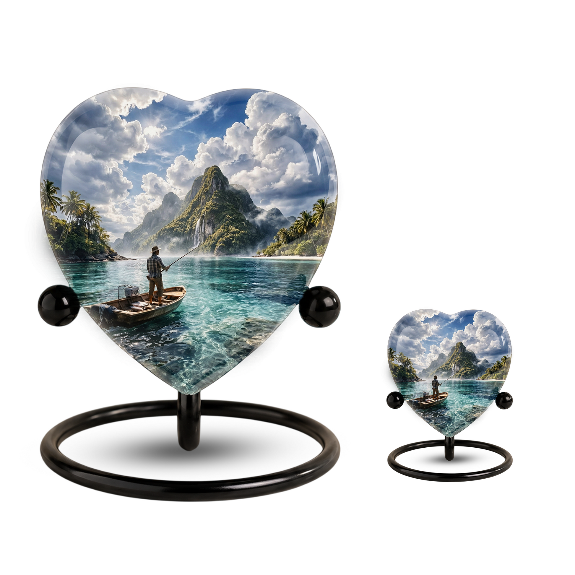 Gone Fishing Heart Shaped Urn for Ashes – Fishing Memorial Urn for Dad, Father & Loved One
