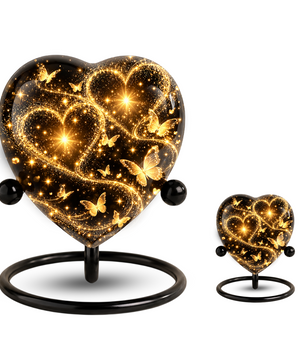Butterfly Adult Urn for Ashes, Gold Heart Memorial Urn, Elegant Adult Cremation Urn