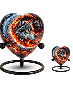 Wolf Cremation Urn for Ashes, Adult Memorial Urn, Personalized Wolf Urn, Heart Shaped Urn for Men