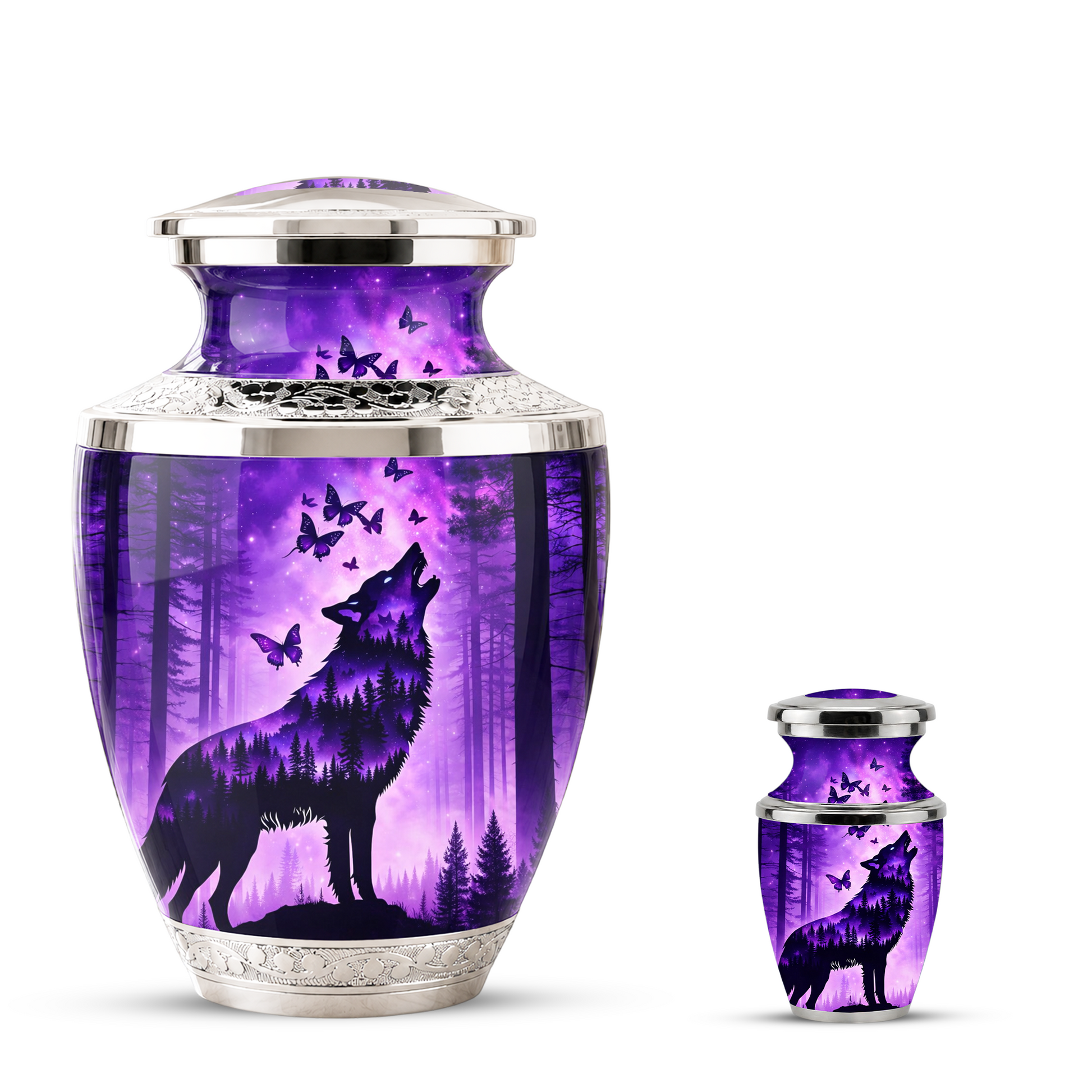 Purple Wolf Cremation Urn for Dad, Wolf Memorial Urn for Men, Wildlife Keepsake Ashes Urn for Father
