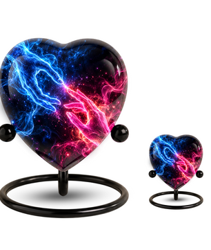 Blue and Pink Hands Memorial Urn for Ashes, Celestial Touch of Heaven Cremation Urn