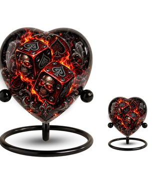 Skull Dice Adult Cremation Urn for Ashes, Personalized Gothic Adult Urn, Gambling Memorial Urn, Skull Heart Cremation Urn, Red Black Urn