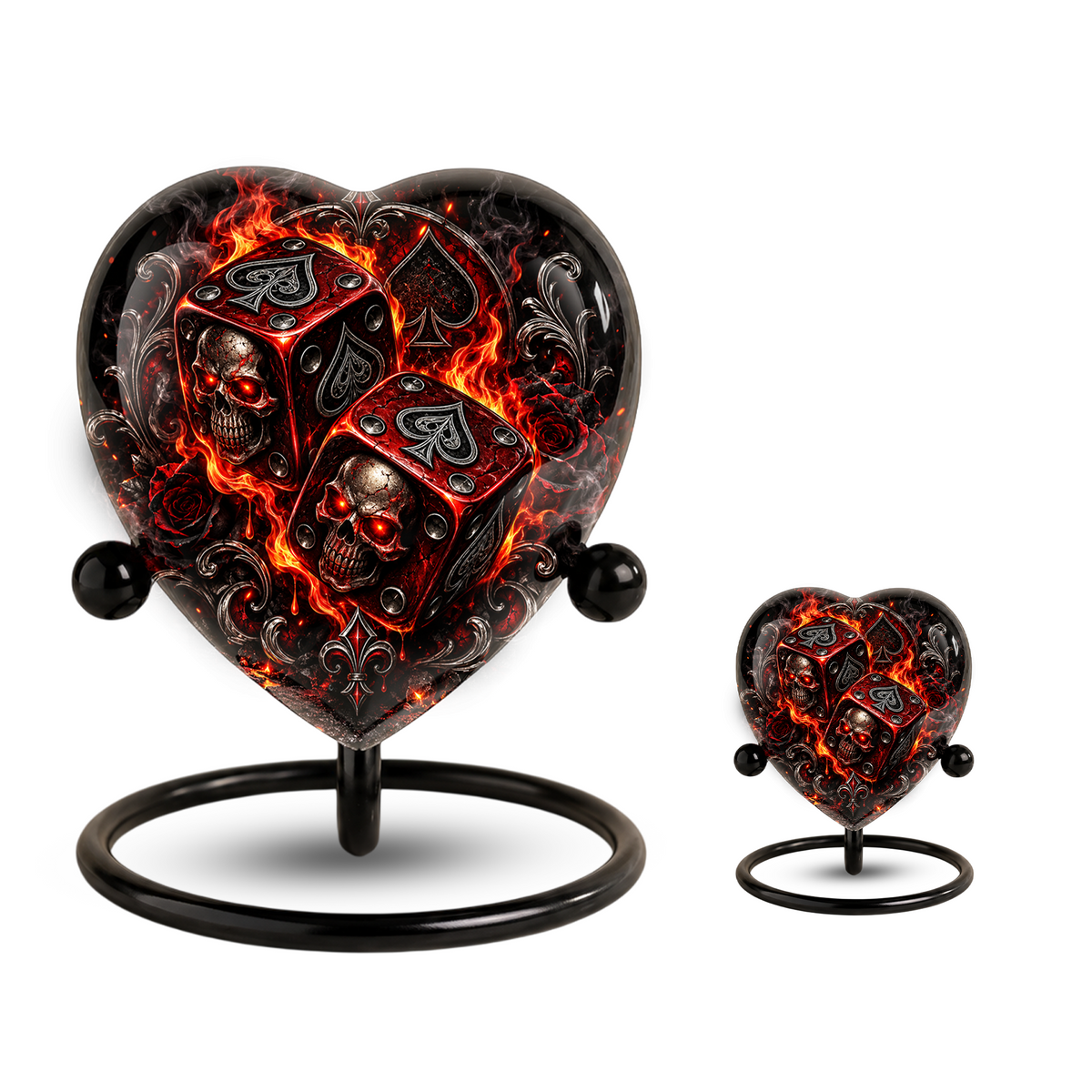 Skull Dice Adult Cremation Urn for Ashes, Personalized Gothic Adult Urn, Gambling Memorial Urn, Skull Heart Cremation Urn, Red Black Urn