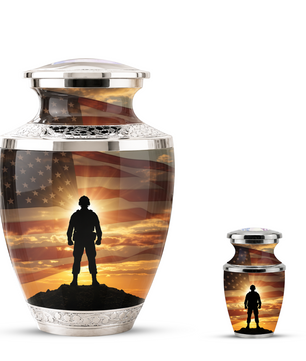 Military Veteran Cremation Urn for Dad, Patriotic American Flag Memorial Urn for Father