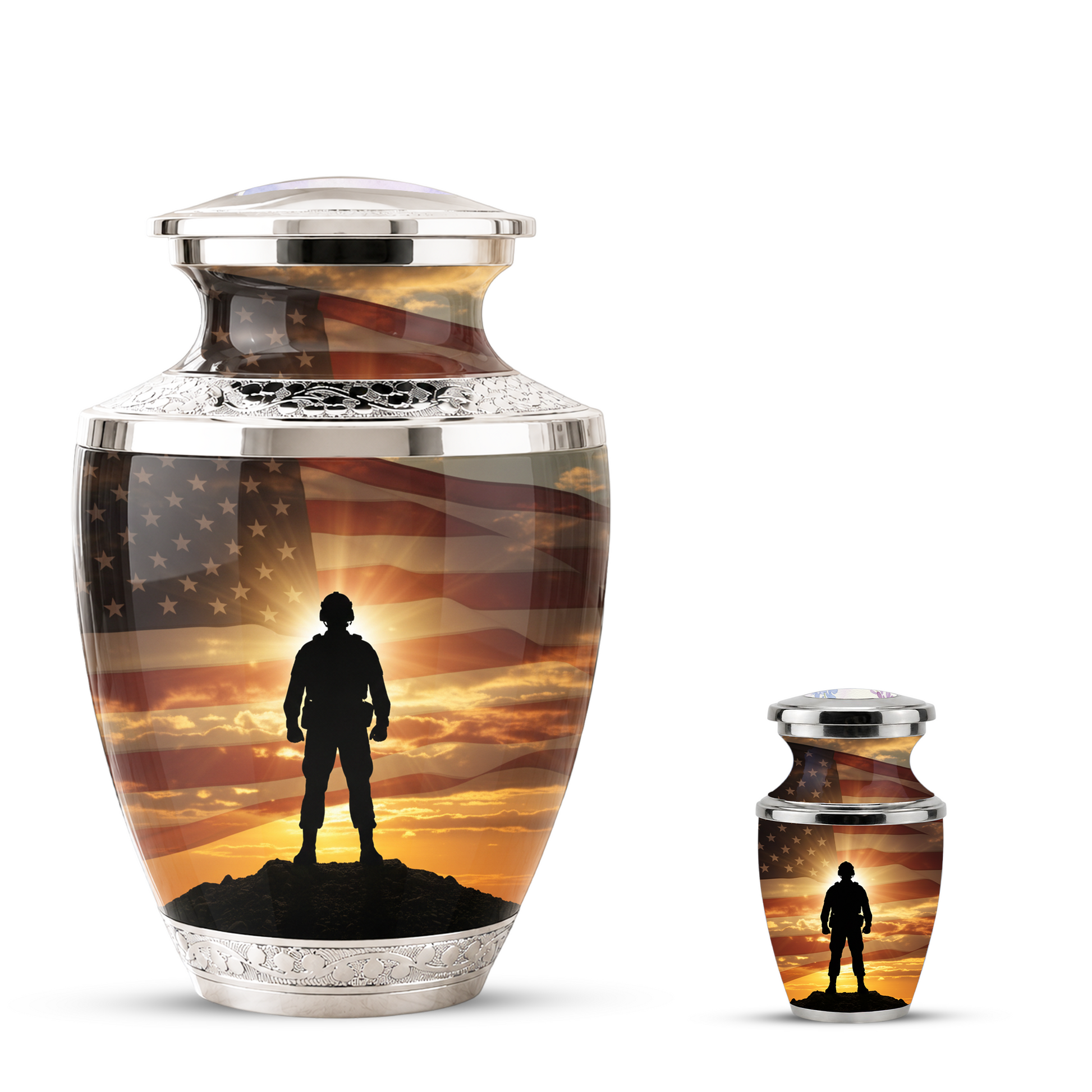 Military Veteran Cremation Urn for Dad, Patriotic American Flag Memorial Urn for Father