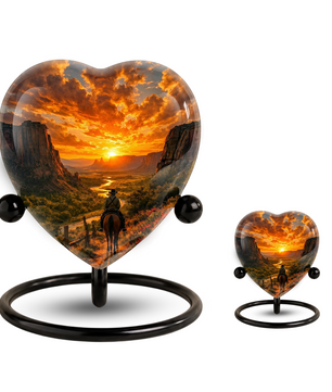 Cowboy Sunset Urn for Dad – Western Heart Shaped Memorial Urn for Father, Son & Men