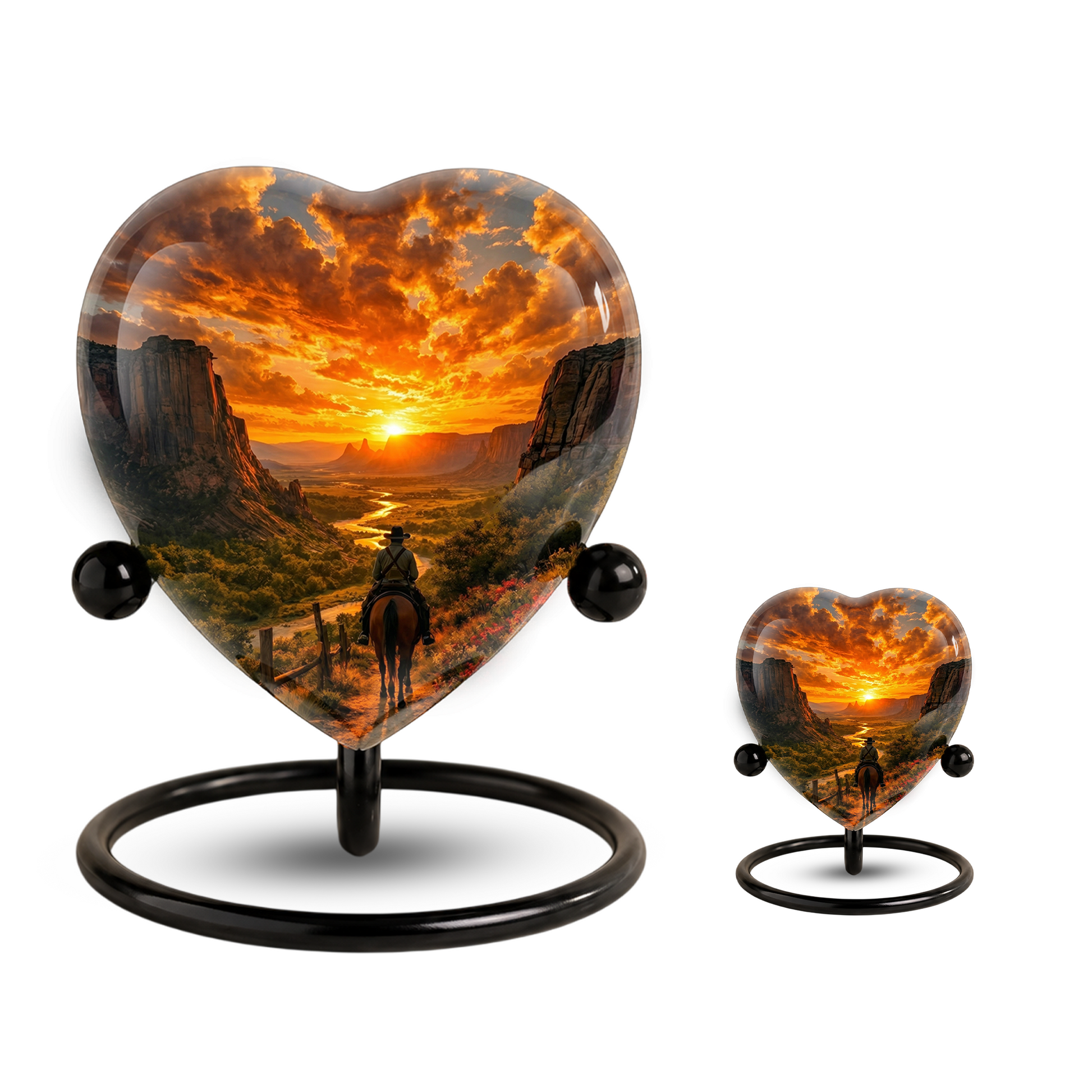 Cowboy Sunset Urn for Dad – Western Heart Shaped Memorial Urn for Father, Son & Men
