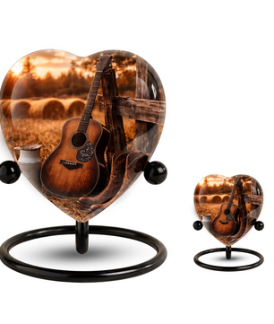 Cowboy Sunset Heart-Shaped Adult Cremation Urn for Dad, Father & Men – Rustic Memorial Urn