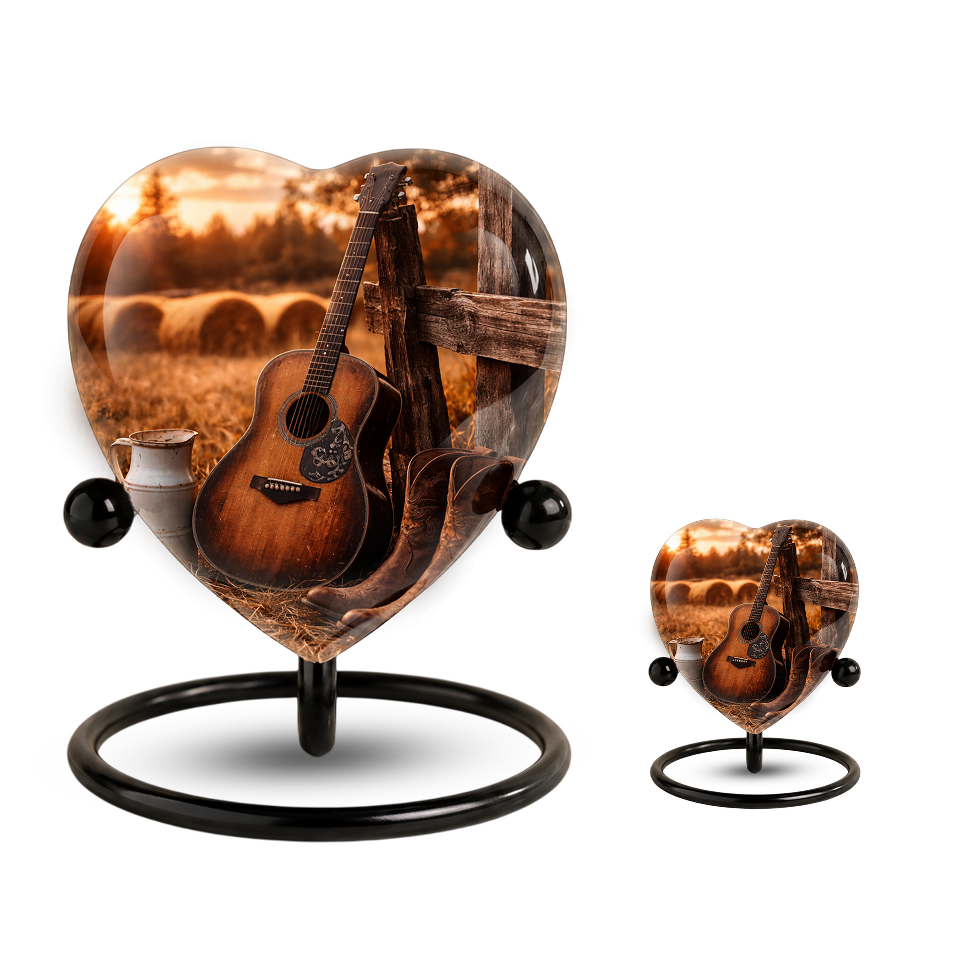 Cowboy Sunset Heart-Shaped Adult Cremation Urn for Dad, Father & Men – Rustic Memorial Urn