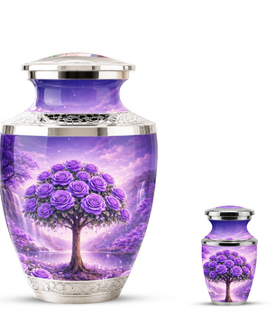 Purple Rose Cremation Urn for Mom, Lavender Rose Memorial Urn, Mother Keepsake for Ashes