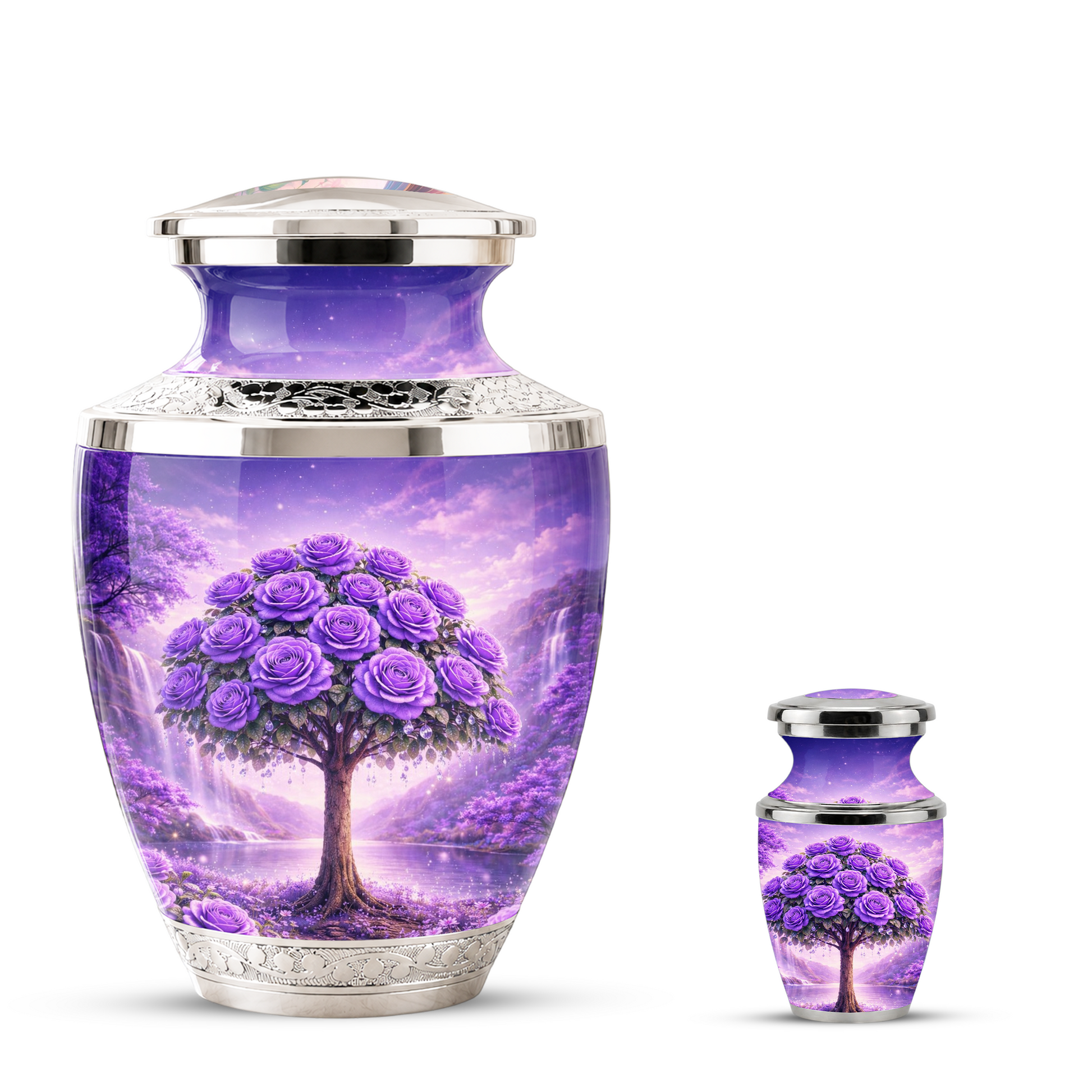 Purple Rose Cremation Urn for Mom, Lavender Rose Memorial Urn, Mother Keepsake for Ashes