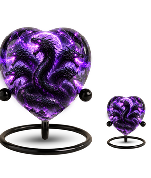 Five Headed Dragon Adult Cremation Urn for Ashes, Purple Dragon Memorial Urn, Fantasy Dragon Urn, Personalized Heart Shaped Adult Urn