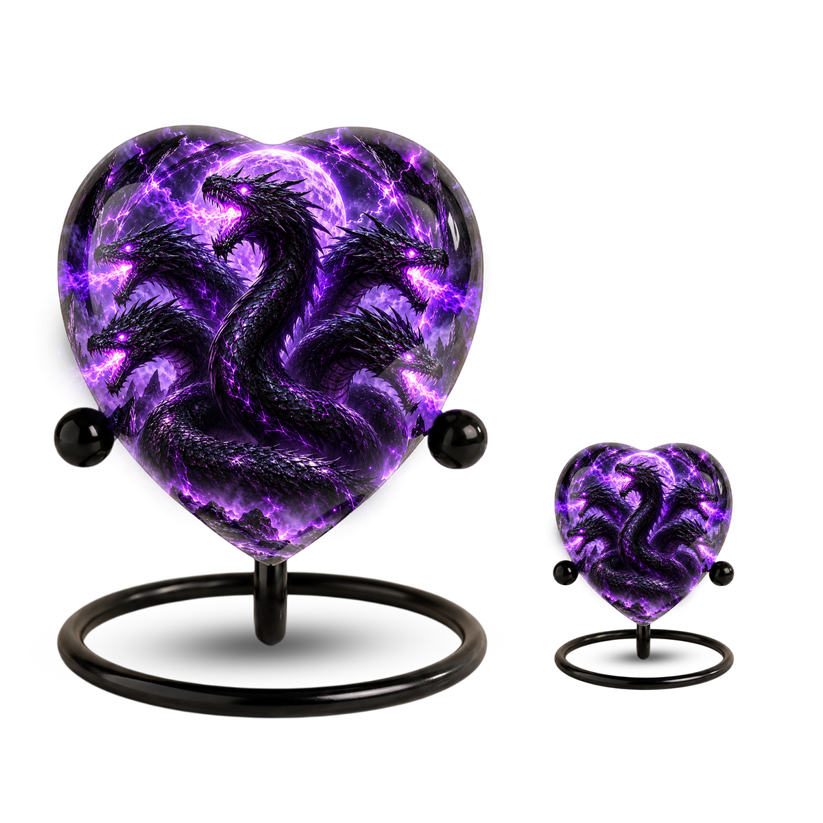 Five Headed Dragon Adult Cremation Urn for Ashes, Purple Dragon Memorial Urn, Fantasy Dragon Urn, Personalized Heart Shaped Adult Urn