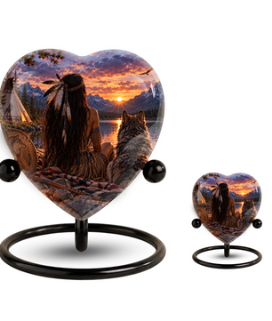 Native American Wolf Adult Cremation Urn for Ashes, Personalized Adult Urn, Wolf Memorial Urn, Indigenous Inspired Heart Urn, Adult Cremation Urn