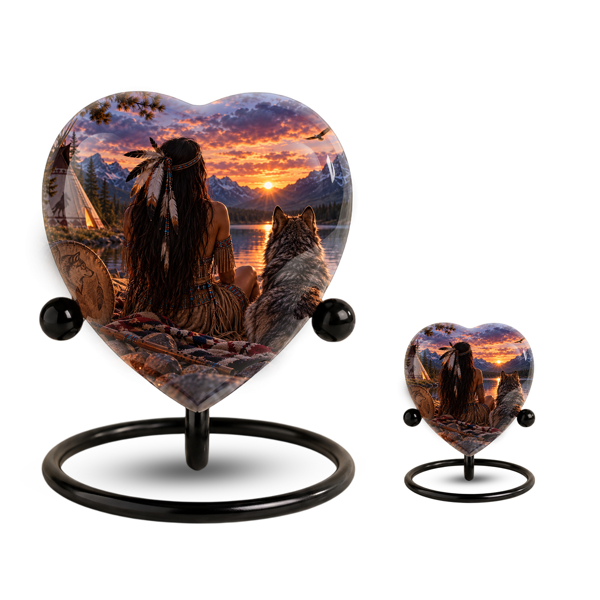 Native American Wolf Adult Cremation Urn for Ashes, Personalized Adult Urn, Wolf Memorial Urn, Indigenous Inspired Heart Urn, Adult Cremation Urn