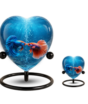 Heart-Shaped Betta Fish Cremation Urn – Beautiful Memorial Keepsake Urn for Adult Ashes, Unique Fish Urn for Loved Ones
