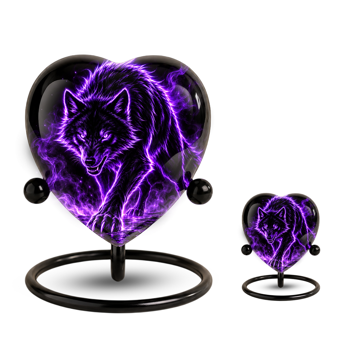 Purple Wolf Adult Cremation Urn for Ashes, Black Wolf Memorial Urn, Personalized Heart Shaped Adult Urn, Wolf Cremation Urn
