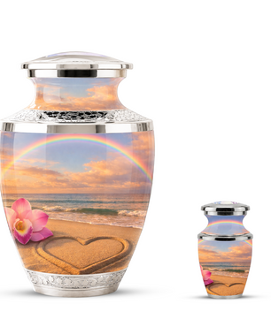Rose Beach Heart Cremation Urn for Human Ashes, Personalized Rainbow Urns
