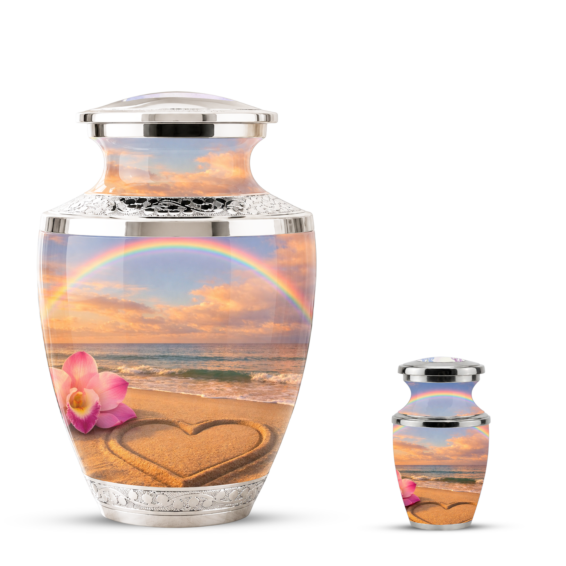 Rose Beach Heart Cremation Urn for Human Ashes, Personalized Rainbow Urns